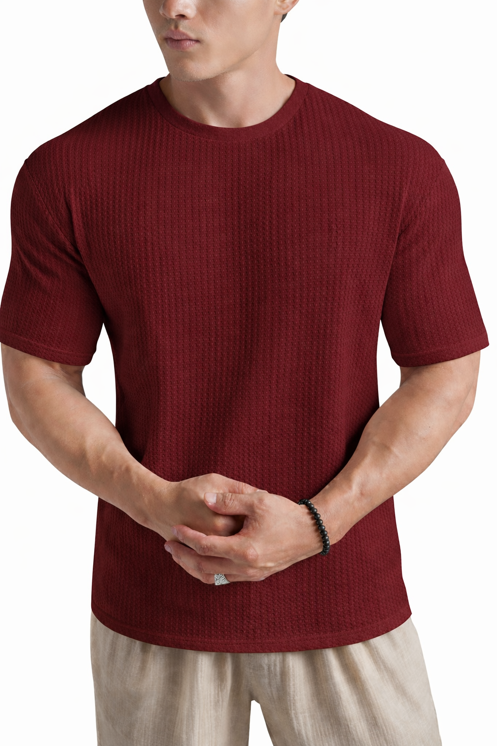 Waffle Knit Tee – Maroon
