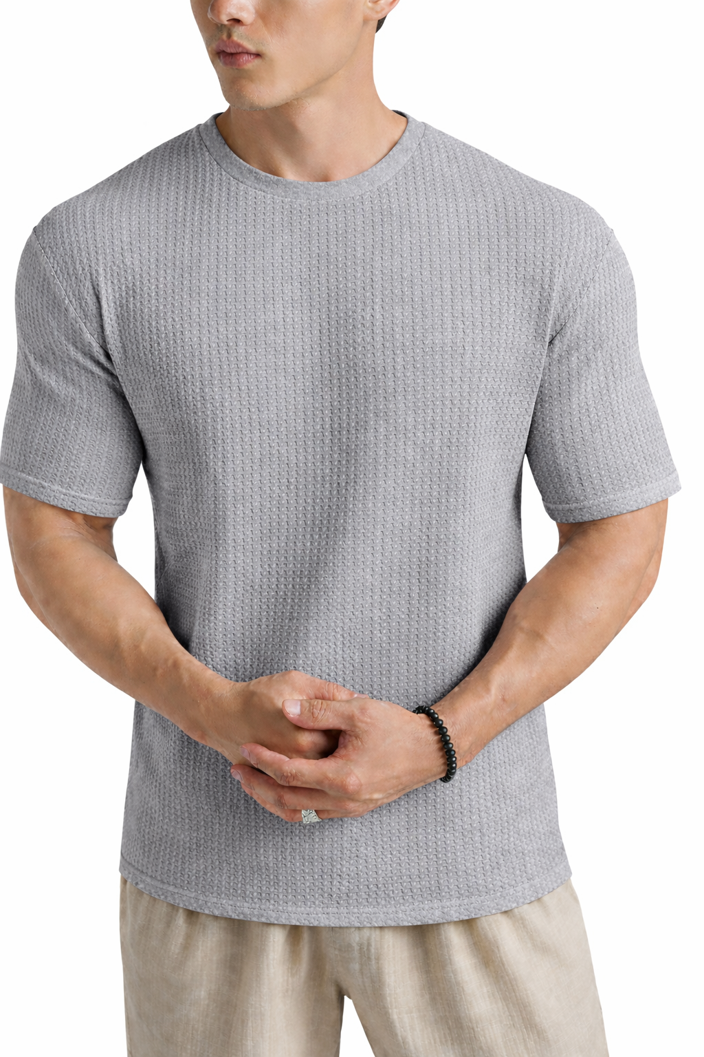 Waffle Knit Tee – Grey