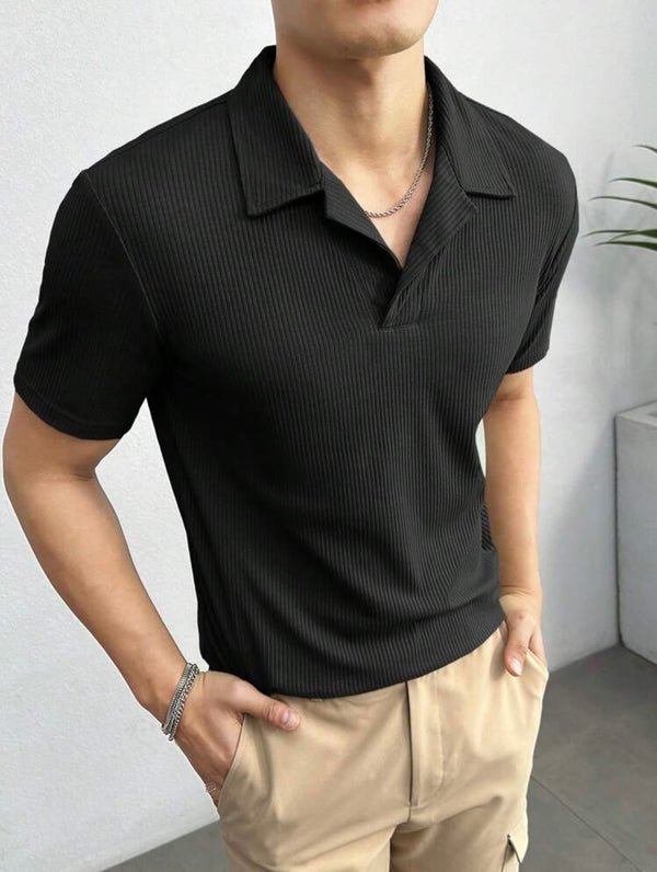 Waffle Knit Polo – Black