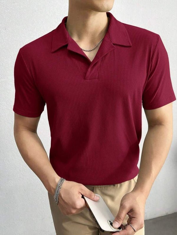 Waffle Knit Polo – Maroon - Image 2