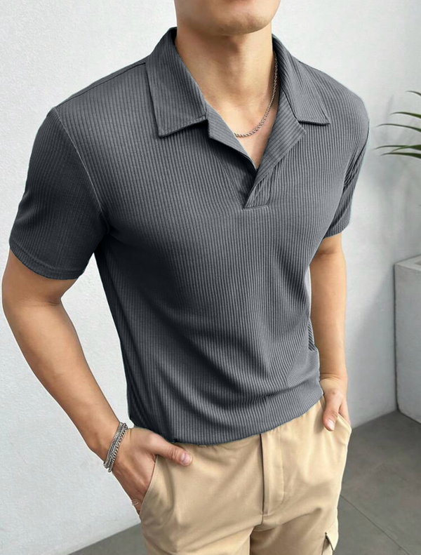 Waffle Knit Polo – Charcoal