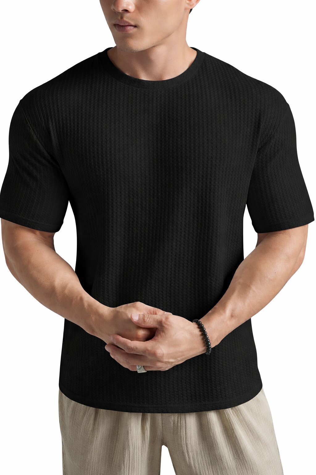 Waffle Knit Tee – Black