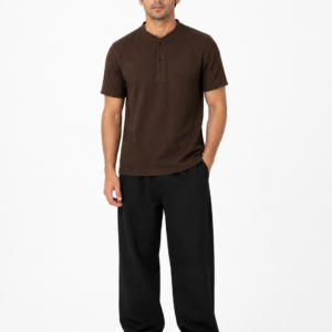 Waffle Knit Henley – Brown