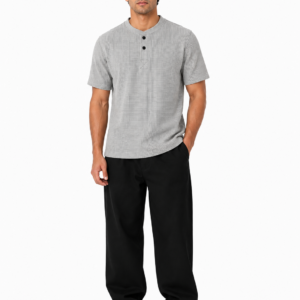 Waffle Knit Henley – Grey