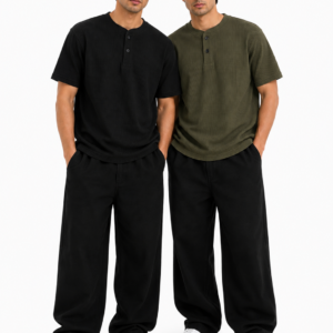 Pack of 2 Waffle Knit Henley – Black&Olive