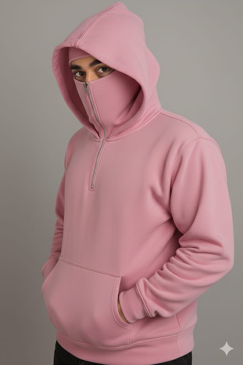 Half Zipper Balaclava Pull Over Hoodie For Men & Boys