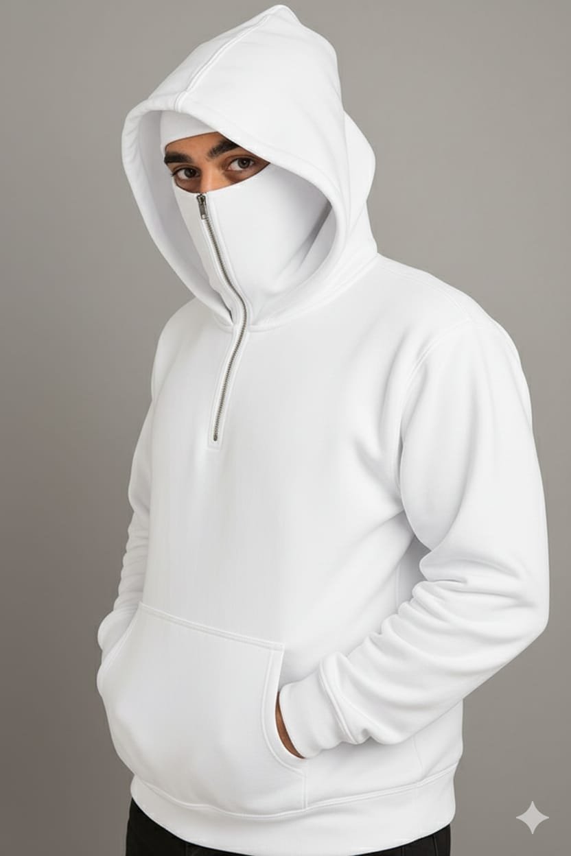 Half Zipper Balaclava Pull Over Hoodie For Men & Boys