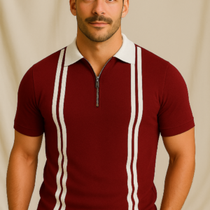 New Zipper Striped Polo For Men