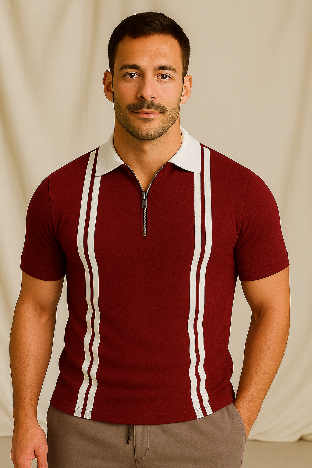 New Zipper Striped Polo For Men