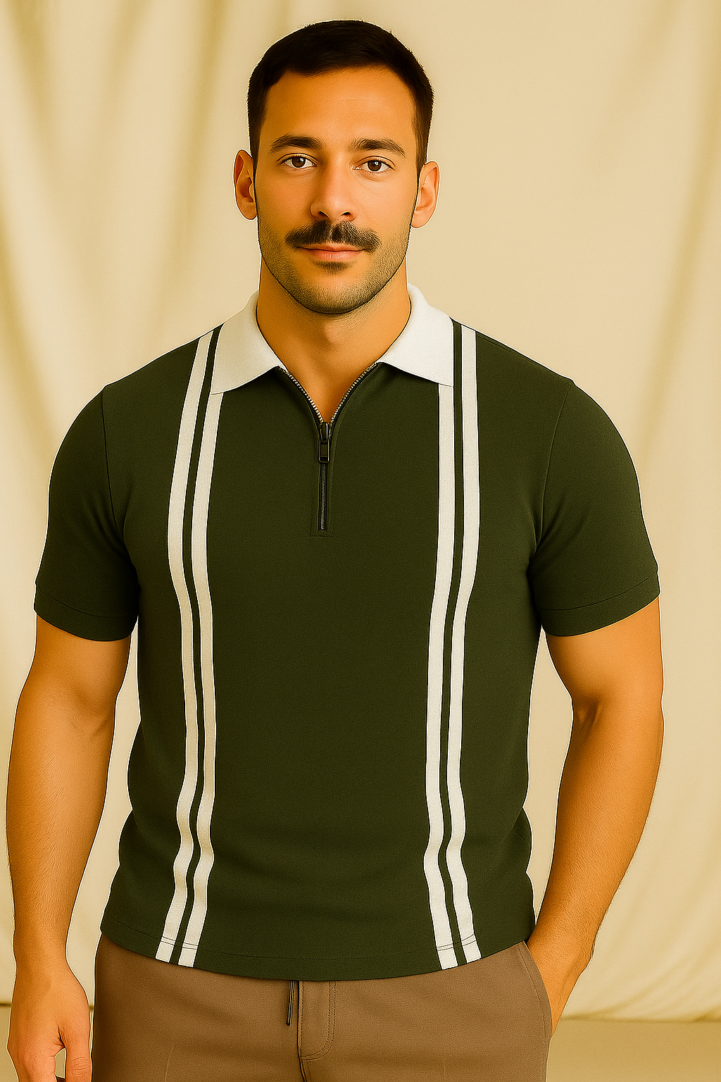 New Zipper Striped Polo For Men