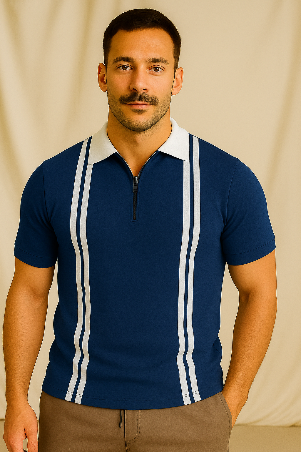 New Zipper Striped Polo For Men
